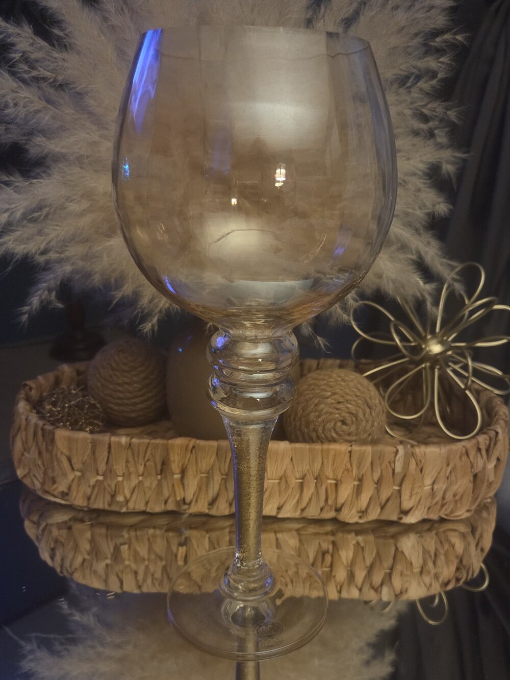 Vintage Oversized Smoky Gold Stemmed Goblet Vase Decor